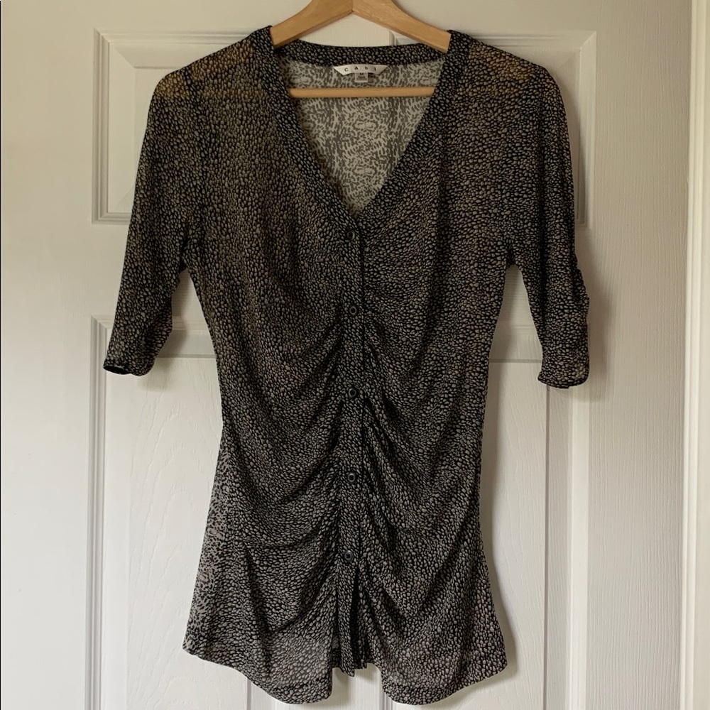CAbi Gray and Black Patterned Top
